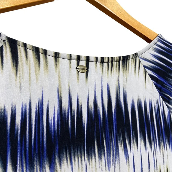 NWT GUESS 3/4 Sleeve Joise Rutched Mini Dress Jet Black Multi Size Medium - Picture 11 of 12